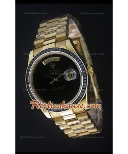 Rolex DayDate Reproducción Reloj Suizo en Oro Amarillo y Esfera de color Negro