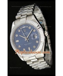Rolex Daydate Reloj Suizo de Acero Inoxidable con Esfera en Azul oscuro