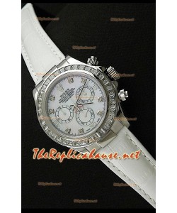 Rolex Daytona Reloj Cosmógrafo con Movimento Suizo 7750 en Blanco y Correa de Piel