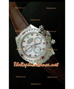 Rolex Daytona Reloj Cosmógrafo con Movimiento Suizo 7750 y Correa de Piel Marrón