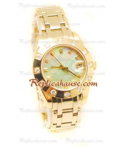 Pearlmaster Datejust Rolex Reloj Suizo en Oro Amarillo y Dial color Perla - 34MM