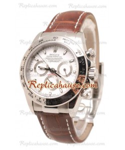 Rolex Daytona Cuero Suizo Reloj cen el dial Blanco y Brown Correa de cuero
