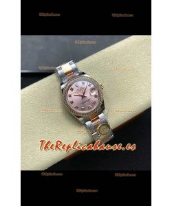 Reloj Rolex Superclon Datejust de 31 mm con esfera rosa y caja Oyster de oro rosa