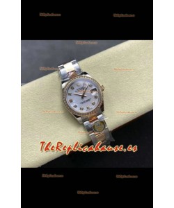 Reloj Rolex Superclon Datejust de 31 mm con esfera perlada y caja Oyster de oro rosa