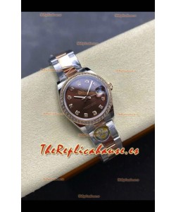Reloj Rolex Superclon Datejust de 31 mm con esfera marrón y caja Oyster de oro rosa