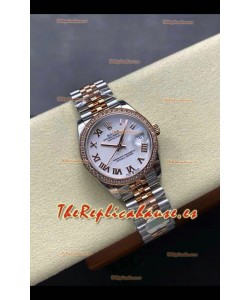 Reloj Rolex Superclon Datejust de 31 mm con esfera blanca y oro amarillo