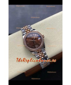 Reloj Rolex Superclon Datejust de 31 mm con esfera marrón y oro rosa