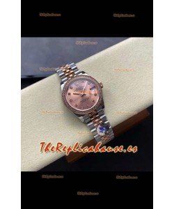 Reloj Rolex Superclon Datejust de 31 mm con esfera rosa y oro rosa