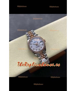 Reloj Rolex Superclon Datejust de 31 mm con esfera perlada y oro rosa