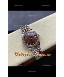 Reloj Rolex Superclon Datejust de 31 mm con esfera marrón y oro rosa