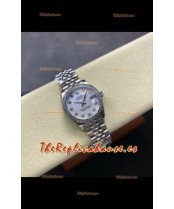 Reloj Rolex Superclon Datejust de 31 mm con esfera perlada y caja de acero