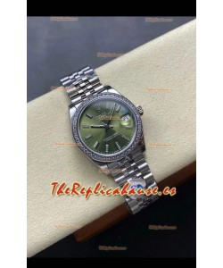 Reloj Rolex Superclon Datejust de 31 mm con esfera verde y caja de acero