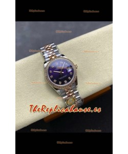 Reloj Rolex Superclon Datejust de 31 mm con esfera azul y oro rosa