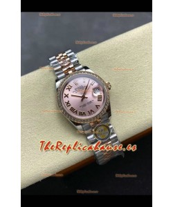 Reloj Rolex Superclon Datejust de 31 mm con esfera rosa y oro rosa