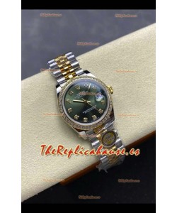 Reloj Rolex Superclon Datejust de 31 mm con esfera verde y oro amarillo