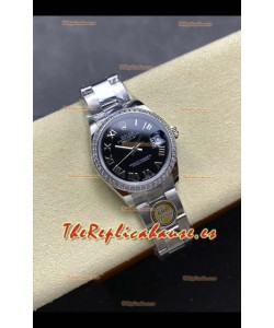 Reloj Rolex Superclon Datejust de 31 mm con esfera negra y números romanos