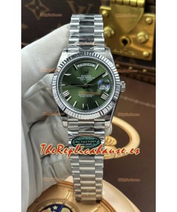 Reloj Rolex Day Date 228236 de acero inoxidable con esfera verde y números romanos, réplica de alta calidad