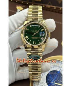 Reloj Rolex Day Date 228238 de oro amarillo con esfera verde y números romanos, réplica de alta calidad