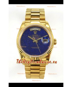 Reloj réplica suizo Rolex Day Date de oro amarillo con esfera azul lapislázuli de 36 mm