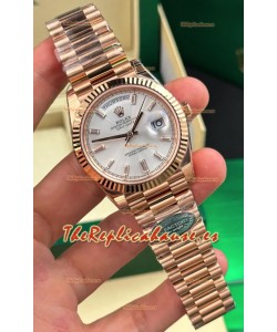 Reloj Rolex Day Date 228236, oro rosa, esfera de acero con efecto rayos de sol, superclon