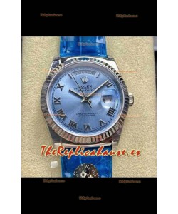 Reloj Rolex Day Date 128236 de acero inoxidable con esfera azul hielo y números romanos, réplica perfecta