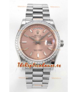 Reloj Rolex Day Date 128349 de acero inoxidable con esfera de cristal rosa, réplica perfecta