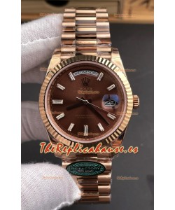 Reloj Rolex Day Date 228236 de oro rosa con esfera marrón, superclon