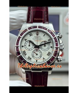 Reloj Rolex Daytona 116589SALV con movimiento libre, oro blanco, rubíes rojos y meteorito, superclon