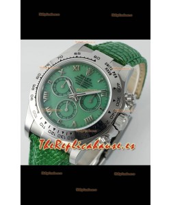 Reloj Rolex Daytona 116519 de acero inoxidable con correa de cuero y perlas verdes, réplica de alta calidad