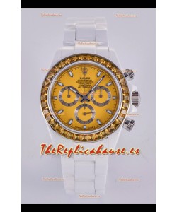 Reloj Rolex Daytona AET de cerámica blanca con esfera amarilla y movimiento 4130, superclon