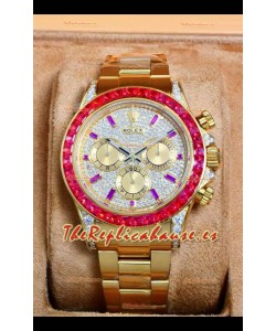 Reloj Rolex Daytona 116568 de oro rosa con esfera pavimentada de moissanitas, réplica de alta calidad