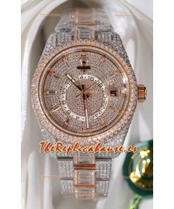Reloj réplica suizo Rolex Sky-Dweller REF #m336934 de oro rosa con moissanita y incrustaciones de diamantes