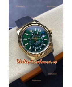 Reloj Rolex Sky-Dweller REF# 336238 con esfera verde y correa de caucho, réplica de alta calidad
