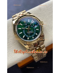 Reloj Rolex Sky-Dweller REF# 336238 con esfera verde, Jubilee, oro amarillo, superclon