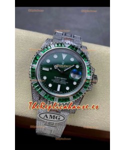 Reloj réplica suizo Rolex Submariner 116610 Iced Out Edition con esfera verde de 18 pulgadas