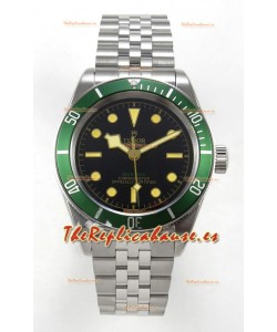 Reloj Tudor Black Bay 41 con esfera negra y bisel verde, réplica súper fiel del Jubilee