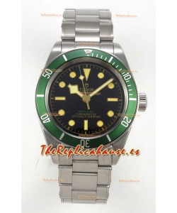 Reloj Tudor Black Bay 41 con esfera negra y bisel verde, réplica del Oyster Superclon
