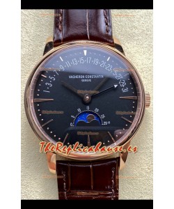 Reloj réplica suizo Vacheron Constantin Patrimony Moonphase de oro rosa con esfera negra