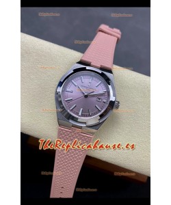 Reloj Vacheron Constantin Overseas de 35 mm con esfera rosa y correa de caucho, réplica perfecta