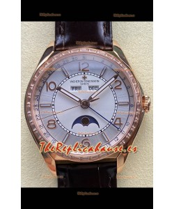 Reloj réplica suizo Vacheron Constantin Fiftysix con fase lunar, esfera de acero y oro rosa