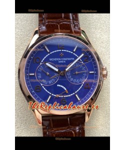 Reloj réplica suizo Vacheron Constantin Fiftysix Day-Date de oro rosa con esfera azul