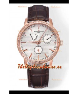 Vacheron Constantin Traditionnelle 83520, Reloj súper clonado con diamantes en oro rosa y esfera en amarillo pálido