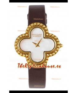 Reloj Van Cleef & Arpels Alhambra de oro amarillo con correa marrón